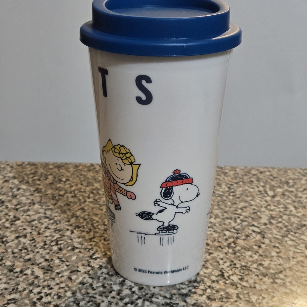 Peanuts Travel Mug with White and Blue Design